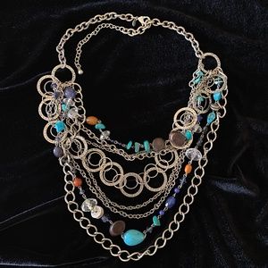 Chico’s Silver Tone Statement Necklace With Beads and Rings
